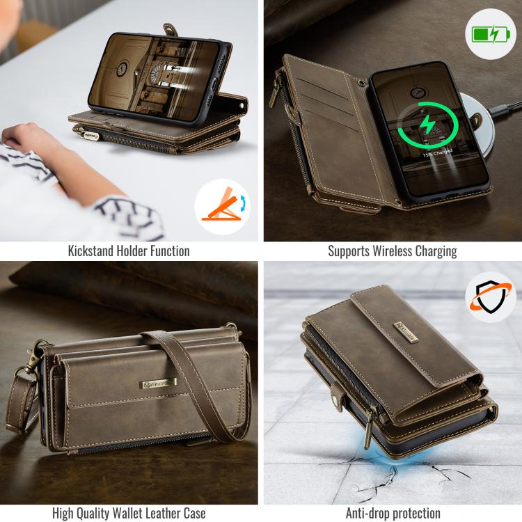 For iPhone 11 CaseMe C39 RFID Blocking Zipper Wallet Leather Phone Case with Crossbody Strap(Coffee) - iPhone 11 Cases by CaseMe | Online Shopping UK | buy2fix