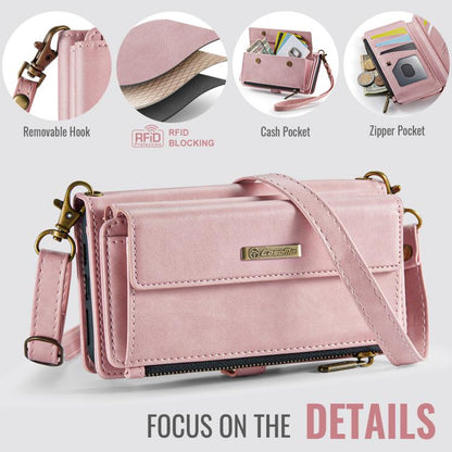 For iPhone 11 CaseMe C39 RFID Blocking Zipper Wallet Leather Phone Case with Crossbody Strap(Pink) - iPhone 11 Cases by CaseMe | Online Shopping UK | buy2fix