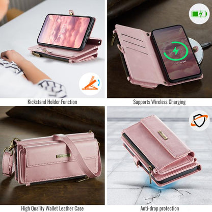 For iPhone 11 CaseMe C39 RFID Blocking Zipper Wallet Leather Phone Case with Crossbody Strap(Pink) - iPhone 11 Cases by CaseMe | Online Shopping UK | buy2fix