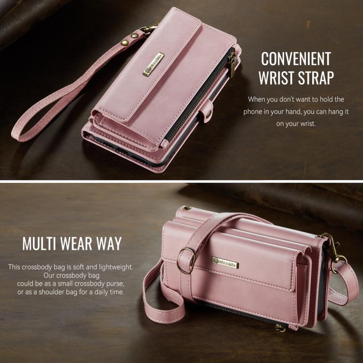 For iPhone 11 CaseMe C39 RFID Blocking Zipper Wallet Leather Phone Case with Crossbody Strap(Pink) - iPhone 11 Cases by CaseMe | Online Shopping UK | buy2fix