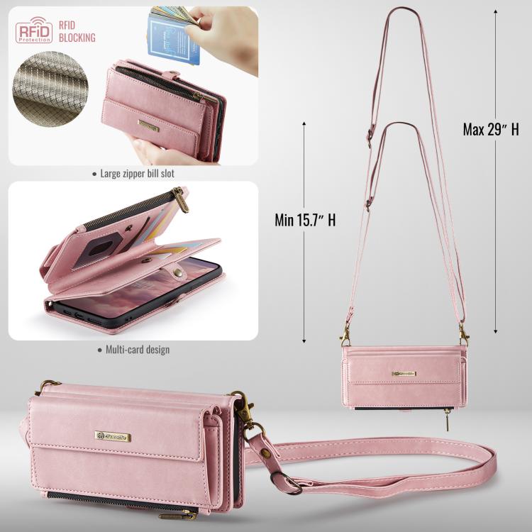 For iPhone 11 CaseMe C39 RFID Blocking Zipper Wallet Leather Phone Case with Crossbody Strap(Pink) - iPhone 11 Cases by CaseMe | Online Shopping UK | buy2fix