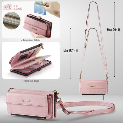 For iPhone 11 CaseMe C39 RFID Blocking Zipper Wallet Leather Phone Case with Crossbody Strap(Pink) - iPhone 11 Cases by CaseMe | Online Shopping UK | buy2fix