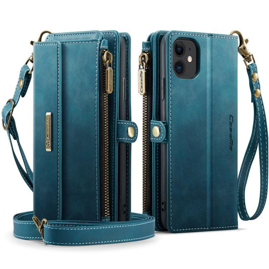 For iPhone 11 CaseMe C39 RFID Blocking Zipper Wallet Leather Phone Case with Crossbody Strap(Green) - iPhone 11 Cases by CaseMe | Online Shopping UK | buy2fix