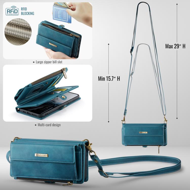 For iPhone 11 CaseMe C39 RFID Blocking Zipper Wallet Leather Phone Case with Crossbody Strap(Green) - iPhone 11 Cases by CaseMe | Online Shopping UK | buy2fix
