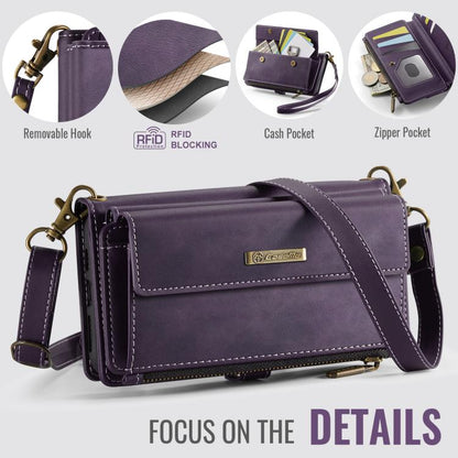 For iPhone 11 CaseMe C39 RFID Blocking Zipper Wallet Leather Phone Case with Crossbody Strap(Purple) - iPhone 11 Cases by CaseMe | Online Shopping UK | buy2fix