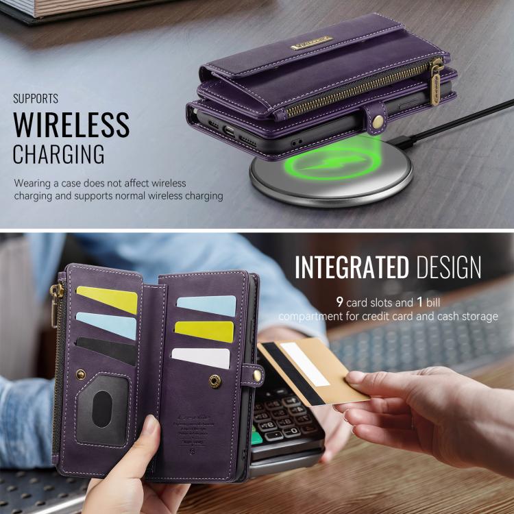 For iPhone 11 CaseMe C39 RFID Blocking Zipper Wallet Leather Phone Case with Crossbody Strap(Purple) - iPhone 11 Cases by CaseMe | Online Shopping UK | buy2fix