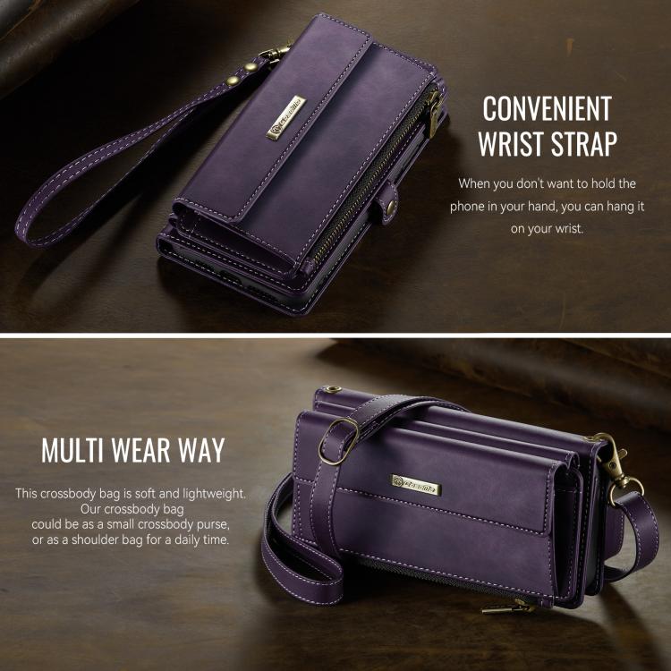 For iPhone 11 CaseMe C39 RFID Blocking Zipper Wallet Leather Phone Case with Crossbody Strap(Purple) - iPhone 11 Cases by CaseMe | Online Shopping UK | buy2fix