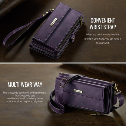 For iPhone 11 CaseMe C39 RFID Blocking Zipper Wallet Leather Phone Case with Crossbody Strap(Purple) - iPhone 11 Cases by CaseMe | Online Shopping UK | buy2fix