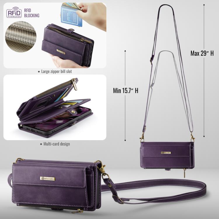For iPhone 11 CaseMe C39 RFID Blocking Zipper Wallet Leather Phone Case with Crossbody Strap(Purple) - iPhone 11 Cases by CaseMe | Online Shopping UK | buy2fix
