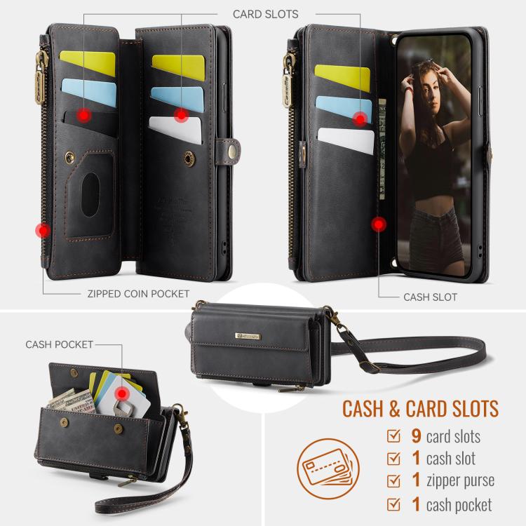 For iPhone 11 Pro CaseMe C39 RFID Blocking Zipper Wallet Leather Phone Case with Crossbody Strap(Black) - iPhone 11 Pro Cases by CaseMe | Online Shopping UK | buy2fix
