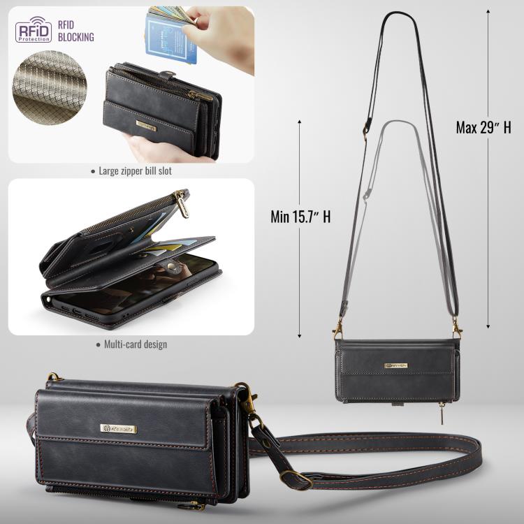 For iPhone 11 Pro CaseMe C39 RFID Blocking Zipper Wallet Leather Phone Case with Crossbody Strap(Black) - iPhone 11 Pro Cases by CaseMe | Online Shopping UK | buy2fix