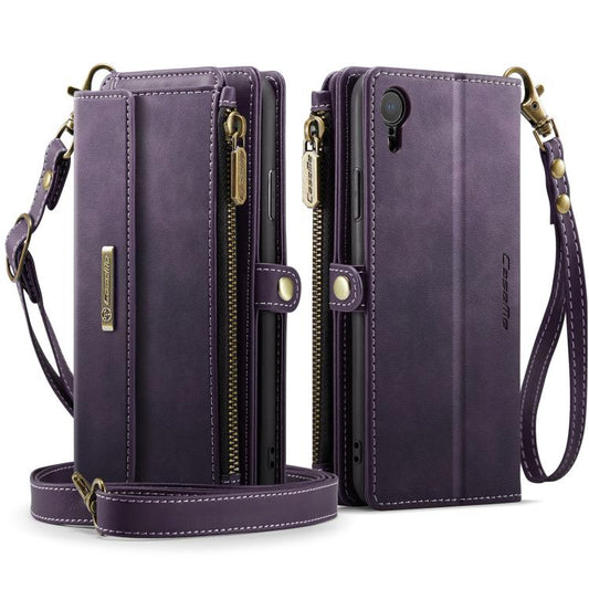 For iPhone XR CaseMe C39 RFID Blocking Zipper Wallet Leather Phone Case with Crossbody Strap(Purple) - More iPhone Cases by CaseMe | Online Shopping UK | buy2fix