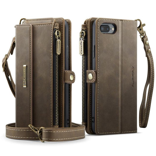 For iPhone 7 Plus / 8 Plus CaseMe C39 RFID Blocking Zipper Wallet Leather Phone Case with Crossbody Strap(Coffee) - More iPhone Cases by CaseMe | Online Shopping UK | buy2fix