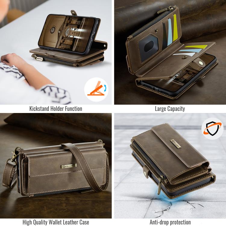 For iPhone 7 Plus / 8 Plus CaseMe C39 RFID Blocking Zipper Wallet Leather Phone Case with Crossbody Strap(Coffee) - More iPhone Cases by CaseMe | Online Shopping UK | buy2fix
