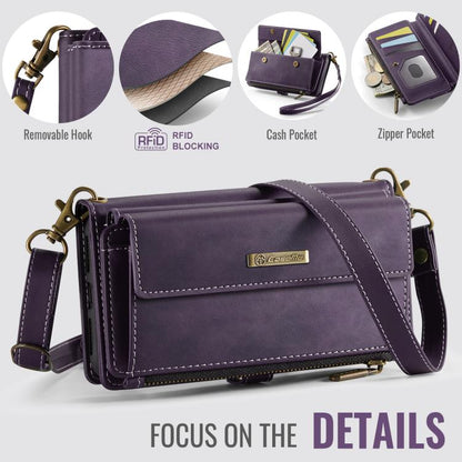 For iPhone 7 Plus / 8 Plus CaseMe C39 RFID Blocking Zipper Wallet Leather Phone Case with Crossbody Strap(Purple) - More iPhone Cases by CaseMe | Online Shopping UK | buy2fix