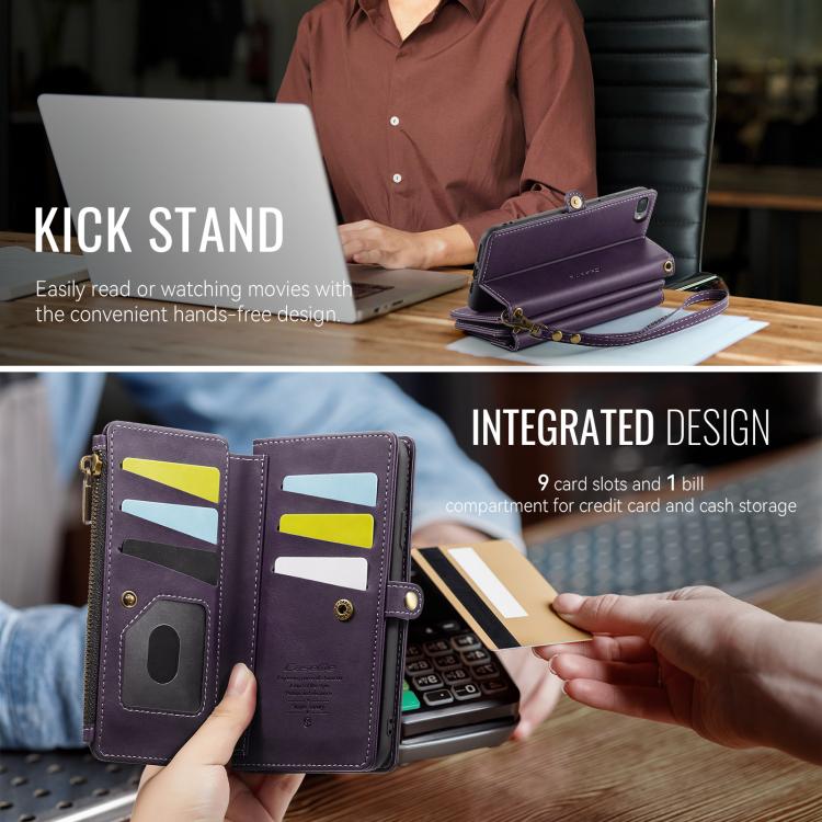 For iPhone 7 Plus / 8 Plus CaseMe C39 RFID Blocking Zipper Wallet Leather Phone Case with Crossbody Strap(Purple) - More iPhone Cases by CaseMe | Online Shopping UK | buy2fix