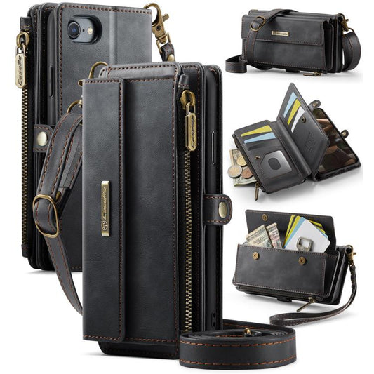 For iPhone 7 / 8 / SE 2022 CaseMe C39 RFID Blocking Zipper Wallet Leather Phone Case with Crossbody Strap(Black) - iPhone SE 2022 / 2020 / 8 / 7 Cases by CaseMe | Online Shopping UK | buy2fix
