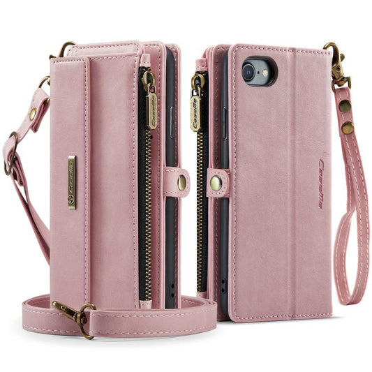 For iPhone 7 / 8 / SE 2022 CaseMe C39 RFID Blocking Zipper Wallet Leather Phone Case with Crossbody Strap(Pink) - iPhone SE 2022 / 2020 / 8 / 7 Cases by CaseMe | Online Shopping UK | buy2fix
