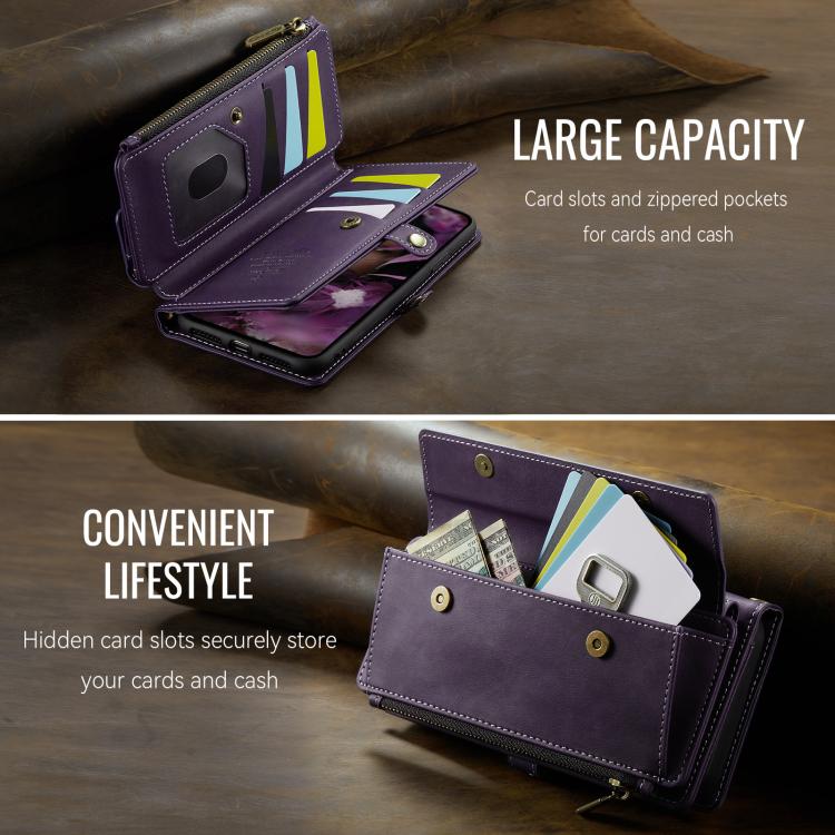 For iPhone 7 / 8 / SE 2022 CaseMe C39 RFID Blocking Zipper Wallet Leather Phone Case with Crossbody Strap(Purple) - iPhone SE 2022 / 2020 / 8 / 7 Cases by CaseMe | Online Shopping UK | buy2fix