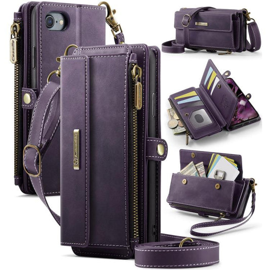 For iPhone 7 / 8 / SE 2022 CaseMe C39 RFID Blocking Zipper Wallet Leather Phone Case with Crossbody Strap(Purple) - iPhone SE 2022 / 2020 / 8 / 7 Cases by CaseMe | Online Shopping UK | buy2fix
