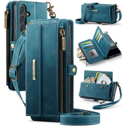 For Samsung Galaxy S25+ / S24+ 5G CaseMe C39 RFID Blocking Zipper Wallet Leather Phone Case with Crossbody Strap(Green) - Galaxy S25+ 5G Cases by CaseMe | Online Shopping UK | buy2fix