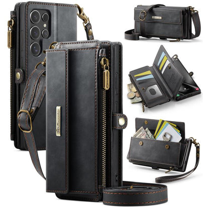 For Samsung Galaxy S25 Ultra 5G CaseMe C39 RFID Blocking Zipper Wallet Leather Phone Case with Crossbody Strap(Black) - Galaxy S25 Ultra 5G Cases by CaseMe | Online Shopping UK | buy2fix