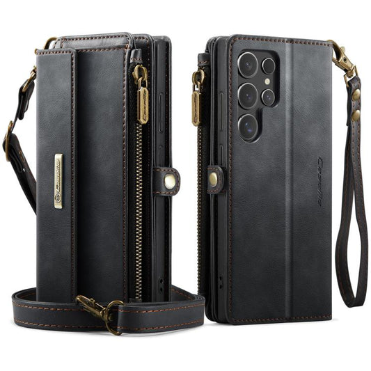 For Samsung Galaxy S25 Ultra 5G CaseMe C39 RFID Blocking Zipper Wallet Leather Phone Case with Crossbody Strap(Black) - Galaxy S25 Ultra 5G Cases by CaseMe | Online Shopping UK | buy2fix