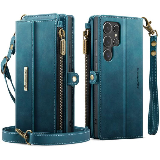 For Samsung Galaxy S25 Ultra 5G CaseMe C39 RFID Blocking Zipper Wallet Leather Phone Case with Crossbody Strap(Green) - Galaxy S25 Ultra 5G Cases by CaseMe | Online Shopping UK | buy2fix