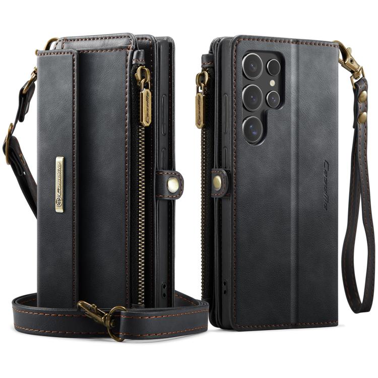 For Samsung Galaxy S24 Ultra 5G CaseMe C39 RFID Blocking Zipper Wallet Leather Phone Case with Crossbody Strap(Black) - Galaxy S24 Ultra 5G Cases by CaseMe | Online Shopping UK | buy2fix