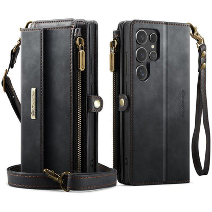 For Samsung Galaxy S24 Ultra 5G CaseMe C39 RFID Blocking Zipper Wallet Leather Phone Case with Crossbody Strap(Black) - Galaxy S24 Ultra 5G Cases by CaseMe | Online Shopping UK | buy2fix