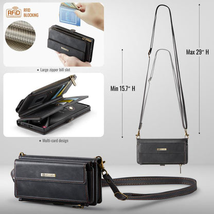 For Samsung Galaxy S24 Ultra 5G CaseMe C39 RFID Blocking Zipper Wallet Leather Phone Case with Crossbody Strap(Black) - Galaxy S24 Ultra 5G Cases by CaseMe | Online Shopping UK | buy2fix