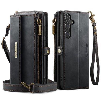 For Samsung Galaxy S24 FE 5G CaseMe C39 RFID Blocking Zipper Wallet Leather Phone Case with Crossbody Strap(Black) - Galaxy S24 FE 5G Cases by CaseMe | Online Shopping UK | buy2fix