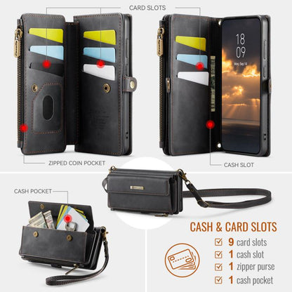 For Samsung Galaxy S24 FE 5G CaseMe C39 RFID Blocking Zipper Wallet Leather Phone Case with Crossbody Strap(Black) - Galaxy S24 FE 5G Cases by CaseMe | Online Shopping UK | buy2fix