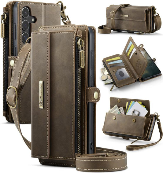 For Samsung Galaxy S24 FE 5G CaseMe C39 RFID Blocking Zipper Wallet Leather Phone Case with Crossbody Strap(Coffee) - Galaxy S24 FE 5G Cases by CaseMe | Online Shopping UK | buy2fix
