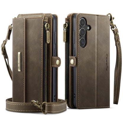 For Samsung Galaxy S24 FE 5G CaseMe C39 RFID Blocking Zipper Wallet Leather Phone Case with Crossbody Strap(Coffee) - Galaxy S24 FE 5G Cases by CaseMe | Online Shopping UK | buy2fix