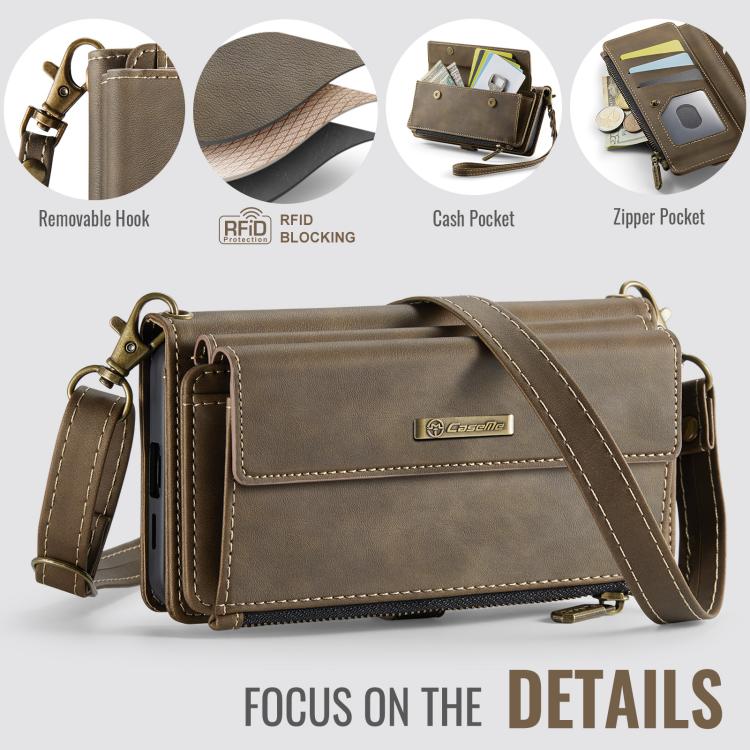 For Samsung Galaxy S24 FE 5G CaseMe C39 RFID Blocking Zipper Wallet Leather Phone Case with Crossbody Strap(Coffee) - Galaxy S24 FE 5G Cases by CaseMe | Online Shopping UK | buy2fix