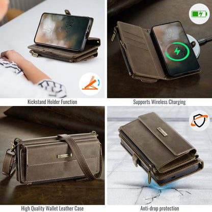 For Samsung Galaxy S24 FE 5G CaseMe C39 RFID Blocking Zipper Wallet Leather Phone Case with Crossbody Strap(Coffee) - Galaxy S24 FE 5G Cases by CaseMe | Online Shopping UK | buy2fix