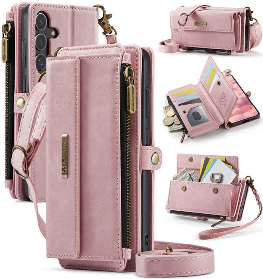 For Samsung Galaxy S24 FE 5G CaseMe C39 RFID Blocking Zipper Wallet Leather Phone Case with Crossbody Strap(Pink) - Galaxy S24 FE 5G Cases by CaseMe | Online Shopping UK | buy2fix