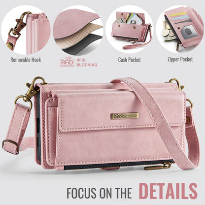 For Samsung Galaxy S24 FE 5G CaseMe C39 RFID Blocking Zipper Wallet Leather Phone Case with Crossbody Strap(Pink) - Galaxy S24 FE 5G Cases by CaseMe | Online Shopping UK | buy2fix