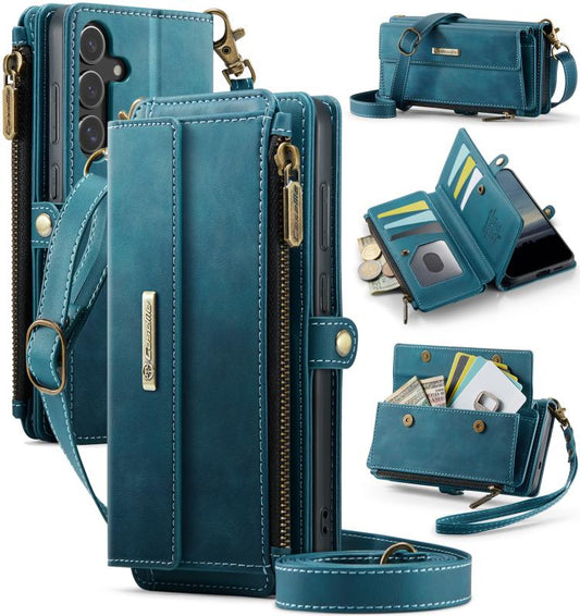 For Samsung Galaxy S24 FE 5G CaseMe C39 RFID Blocking Zipper Wallet Leather Phone Case with Crossbody Strap(Green) - Galaxy S24 FE 5G Cases by CaseMe | Online Shopping UK | buy2fix