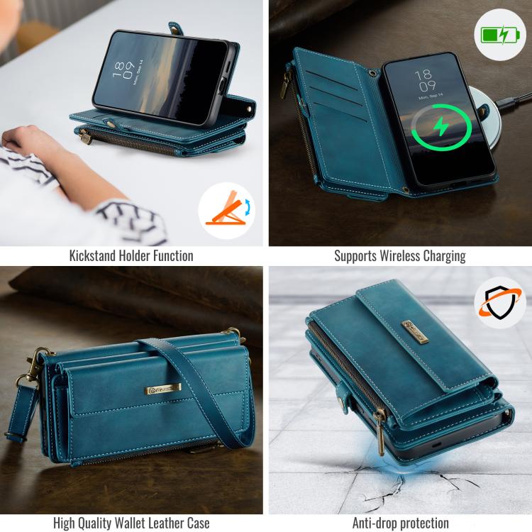 For Samsung Galaxy S24 FE 5G CaseMe C39 RFID Blocking Zipper Wallet Leather Phone Case with Crossbody Strap(Green) - Galaxy S24 FE 5G Cases by CaseMe | Online Shopping UK | buy2fix