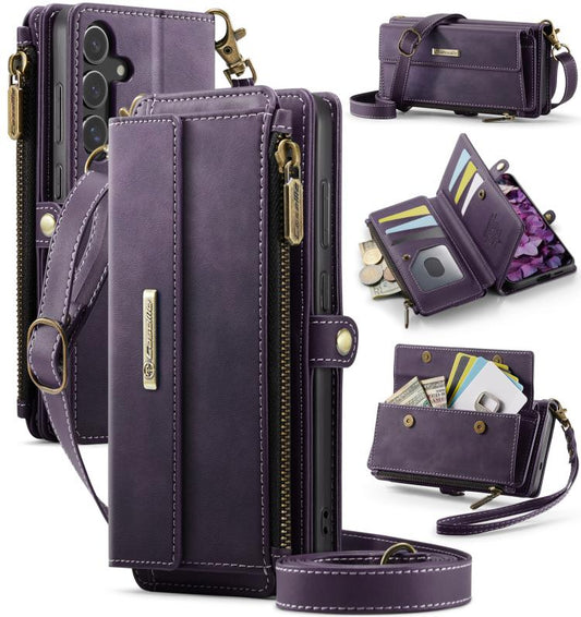 For Samsung Galaxy S24 FE 5G CaseMe C39 RFID Blocking Zipper Wallet Leather Phone Case with Crossbody Strap(Purple) - Galaxy S24 FE 5G Cases by CaseMe | Online Shopping UK | buy2fix