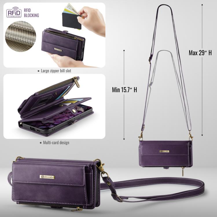 For Samsung Galaxy S24 FE 5G CaseMe C39 RFID Blocking Zipper Wallet Leather Phone Case with Crossbody Strap(Purple) - Galaxy S24 FE 5G Cases by CaseMe | Online Shopping UK | buy2fix