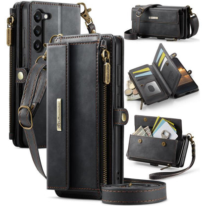 For Samsung Galaxy S23 5G CaseMe C39 RFID Blocking Zipper Wallet Leather Phone Case with Crossbody Strap(Black) - Galaxy S23 5G Cases by CaseMe | Online Shopping UK | buy2fix