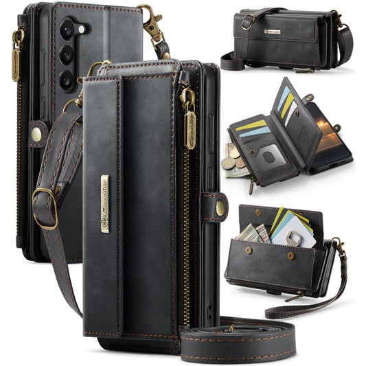 For Samsung Galaxy S23 5G CaseMe C39 RFID Blocking Zipper Wallet Leather Phone Case with Crossbody Strap(Black) - Galaxy S23 5G Cases by CaseMe | Online Shopping UK | buy2fix