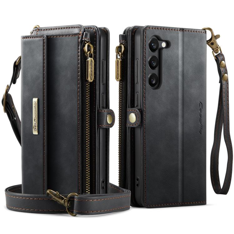 For Samsung Galaxy S23+ 5G CaseMe C39 RFID Blocking Zipper Wallet Leather Phone Case with Crossbody Strap(Black) - Galaxy S23+ 5G Cases by CaseMe | Online Shopping UK | buy2fix