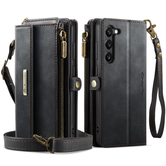 For Samsung Galaxy S23+ 5G CaseMe C39 RFID Blocking Zipper Wallet Leather Phone Case with Crossbody Strap(Black) - Galaxy S23+ 5G Cases by CaseMe | Online Shopping UK | buy2fix
