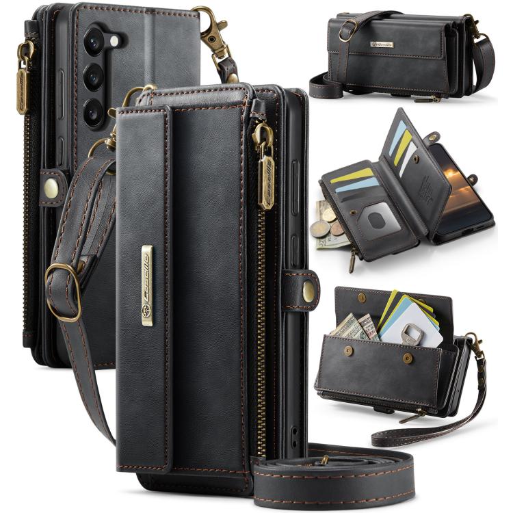 For Samsung Galaxy S23+ 5G CaseMe C39 RFID Blocking Zipper Wallet Leather Phone Case with Crossbody Strap(Black) - Galaxy S23+ 5G Cases by CaseMe | Online Shopping UK | buy2fix