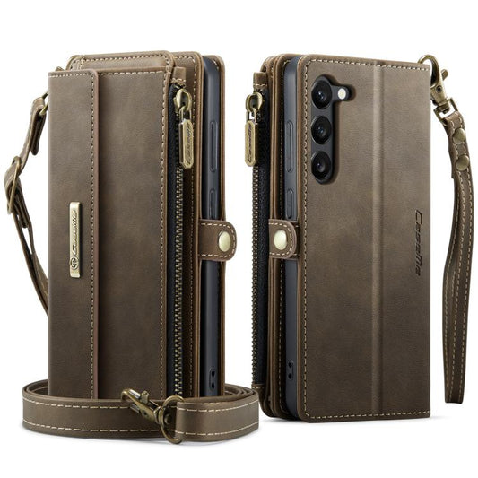 For Samsung Galaxy S23+ 5G CaseMe C39 RFID Blocking Zipper Wallet Leather Phone Case with Crossbody Strap(Coffee) - Galaxy S23+ 5G Cases by CaseMe | Online Shopping UK | buy2fix