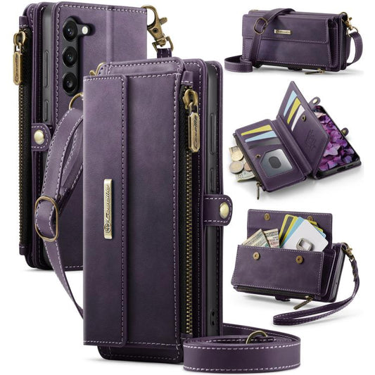 For Samsung Galaxy S23+ 5G CaseMe C39 RFID Blocking Zipper Wallet Leather Phone Case with Crossbody Strap(Purple) - Galaxy S23+ 5G Cases by CaseMe | Online Shopping UK | buy2fix